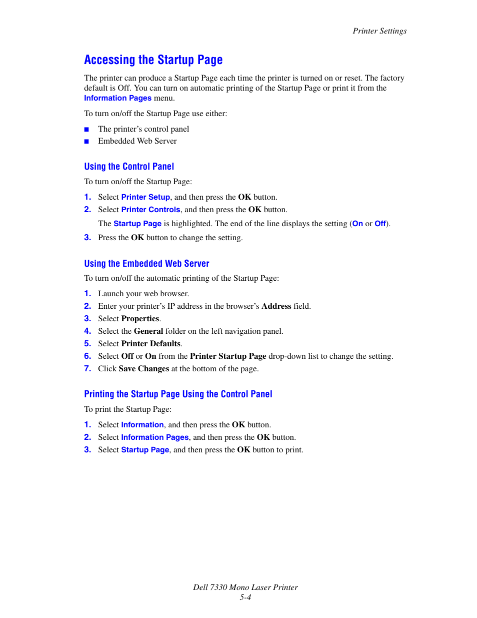 Accessing the startup page | Dell 7330dn Mono Laser Printer User Manual | Page 132 / 229