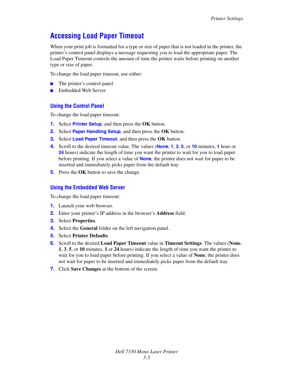 Accessing load paper timeout, Accessing load paper timeout -5 | Dell 7330dn Mono Laser Printer User Manual | Page 133 / 229