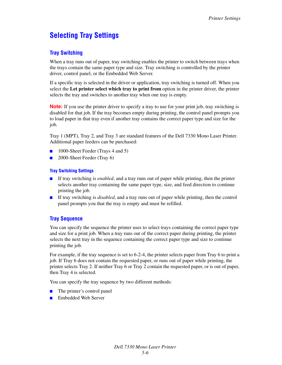Selecting tray settings, Selecting tray settings -6 | Dell 7330dn Mono Laser Printer User Manual | Page 134 / 229