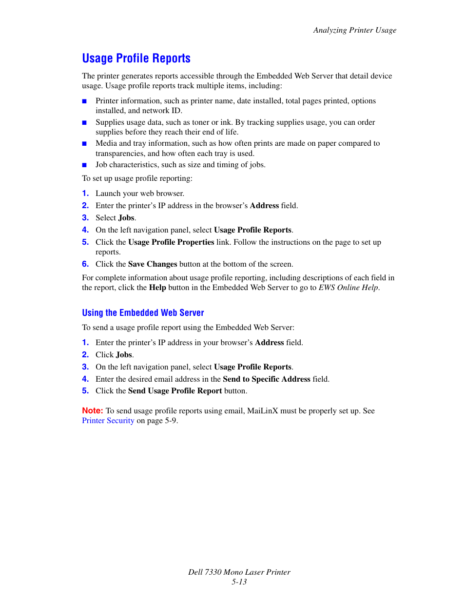 Usage profile reports, Usage profile reports -13 | Dell 7330dn Mono Laser Printer User Manual | Page 141 / 229