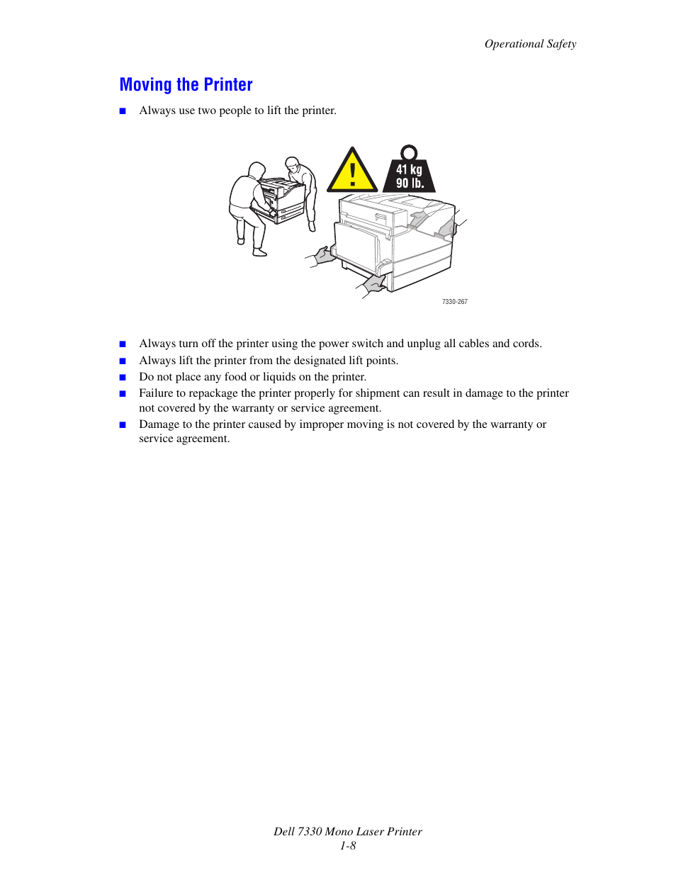 Moving the printer, Moving the printer -8 | Dell 7330dn Mono Laser Printer User Manual | Page 16 / 229