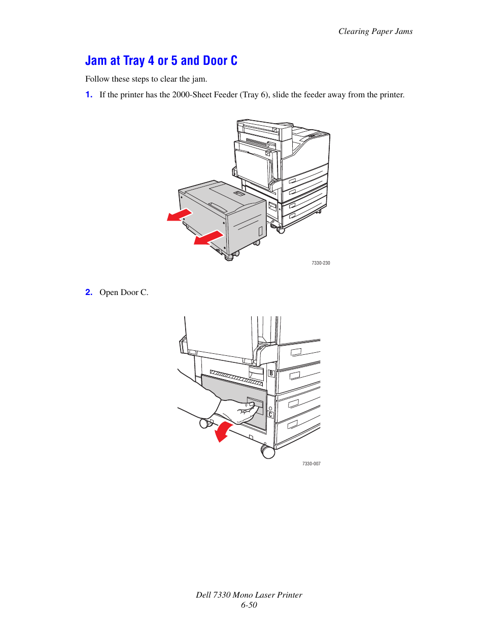 Jam at tray 4 or 5 and door c, Jam at tray 4 or 5 and door c -50 | Dell 7330dn Mono Laser Printer User Manual | Page 192 / 229