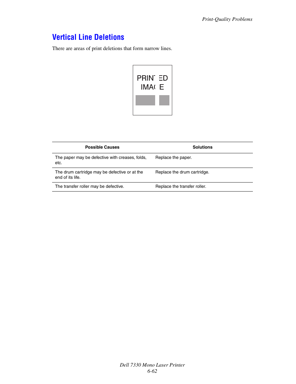 Vertical line deletions, Vertical line deletions -62 | Dell 7330dn Mono Laser Printer User Manual | Page 204 / 229