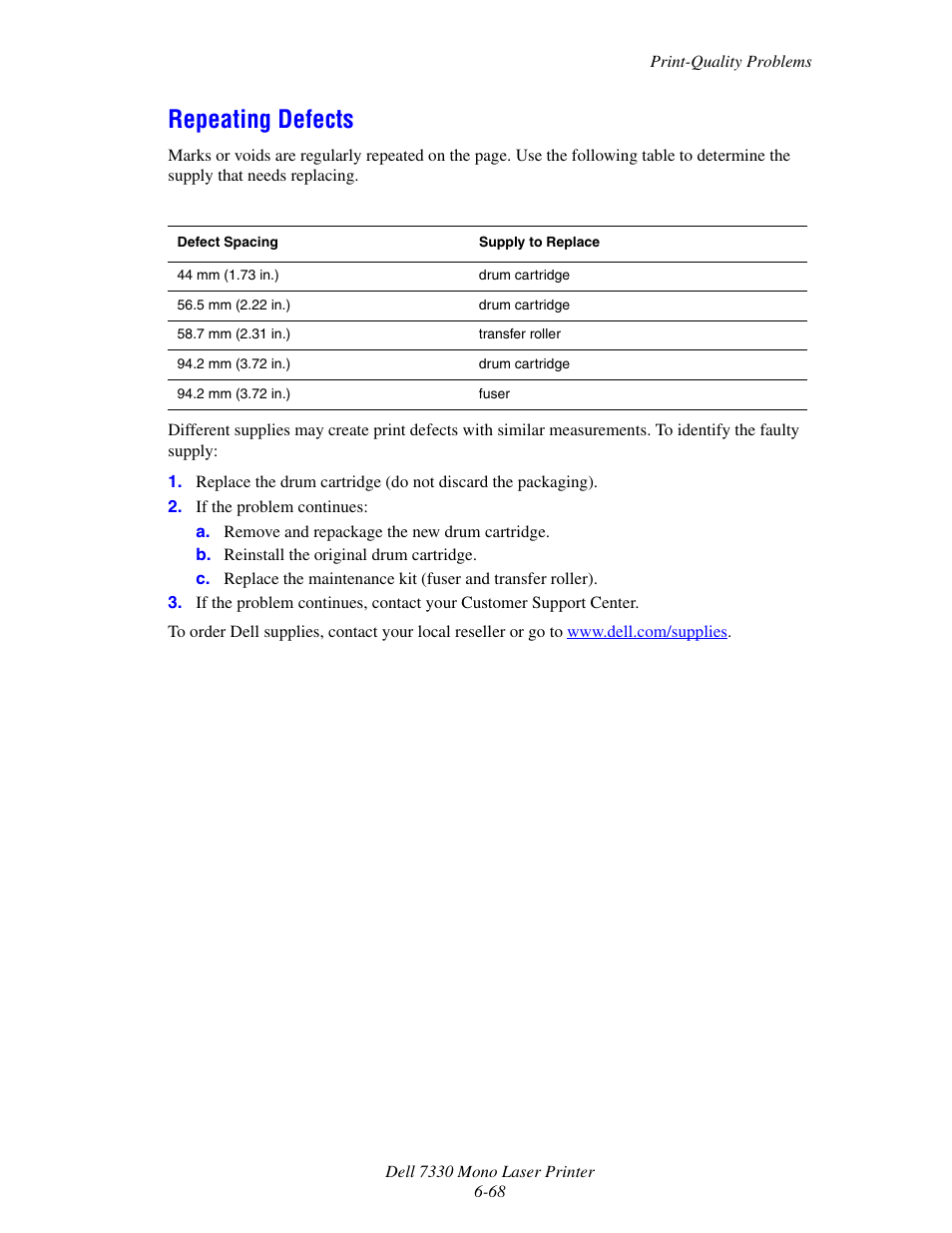 Repeating defects, Repeating defects -68 | Dell 7330dn Mono Laser Printer User Manual | Page 210 / 229