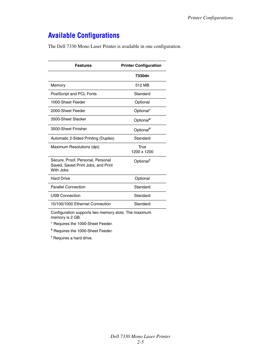 Available configurations, Available configurations -5 | Dell 7330dn Mono Laser Printer User Manual | Page 22 / 229
