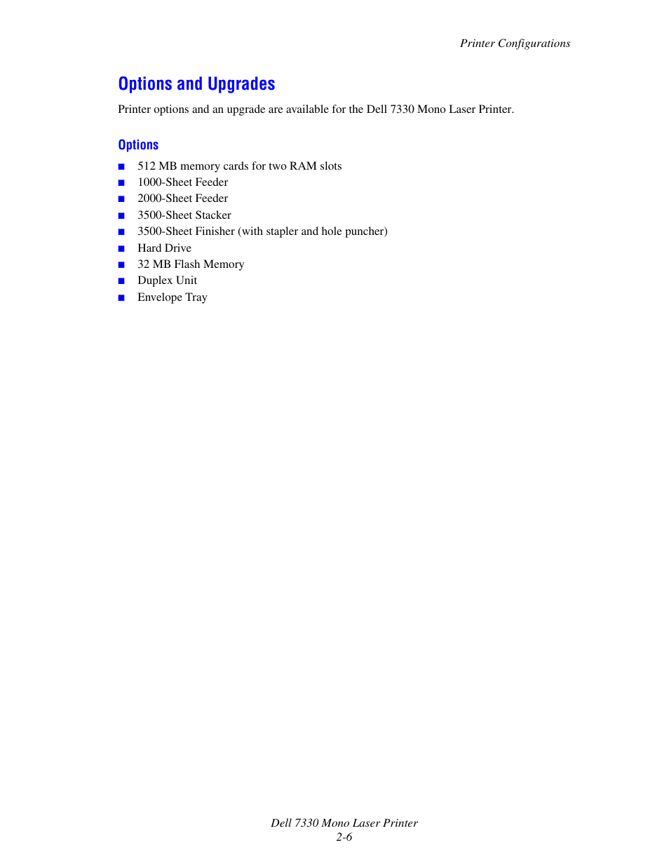 Options and upgrades, Options and upgrades -6 | Dell 7330dn Mono Laser Printer User Manual | Page 23 / 229
