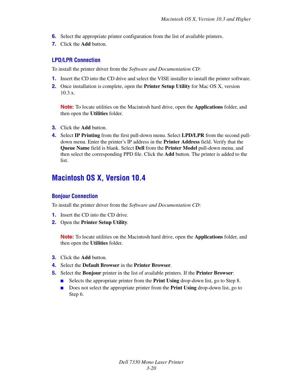 Macintosh os x, version 10.4, Macintosh os x, version 10.4 -20 | Dell 7330dn Mono Laser Printer User Manual | Page 49 / 229