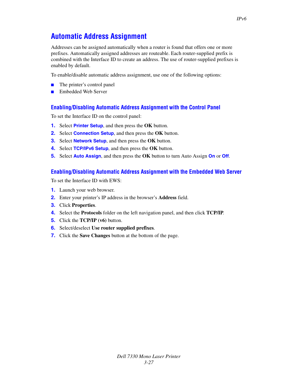 Automatic address assignment, Automatic address assignment -27 | Dell 7330dn Mono Laser Printer User Manual | Page 56 / 229