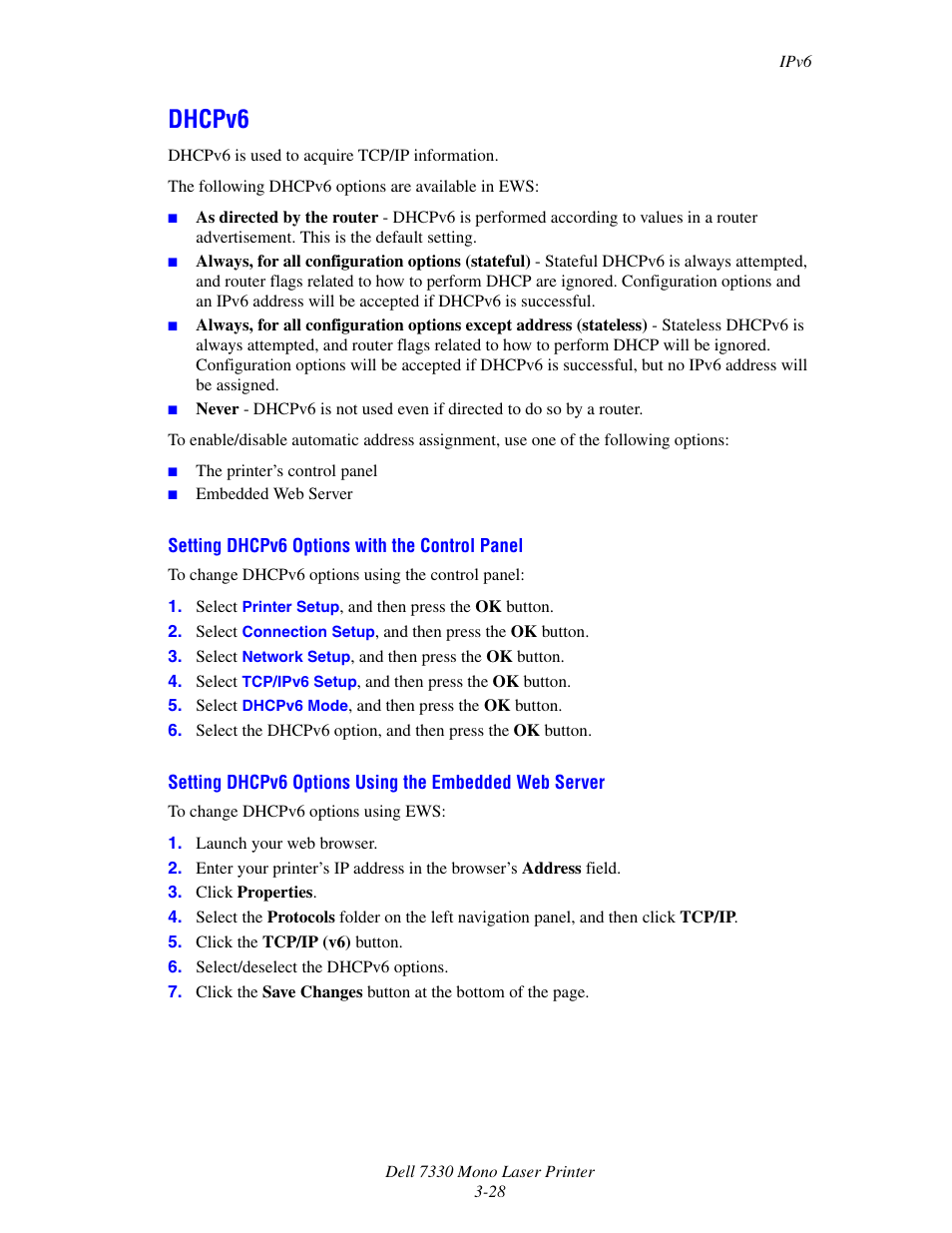 Dhcpv6, Dhcpv6 -28 | Dell 7330dn Mono Laser Printer User Manual | Page 57 / 229