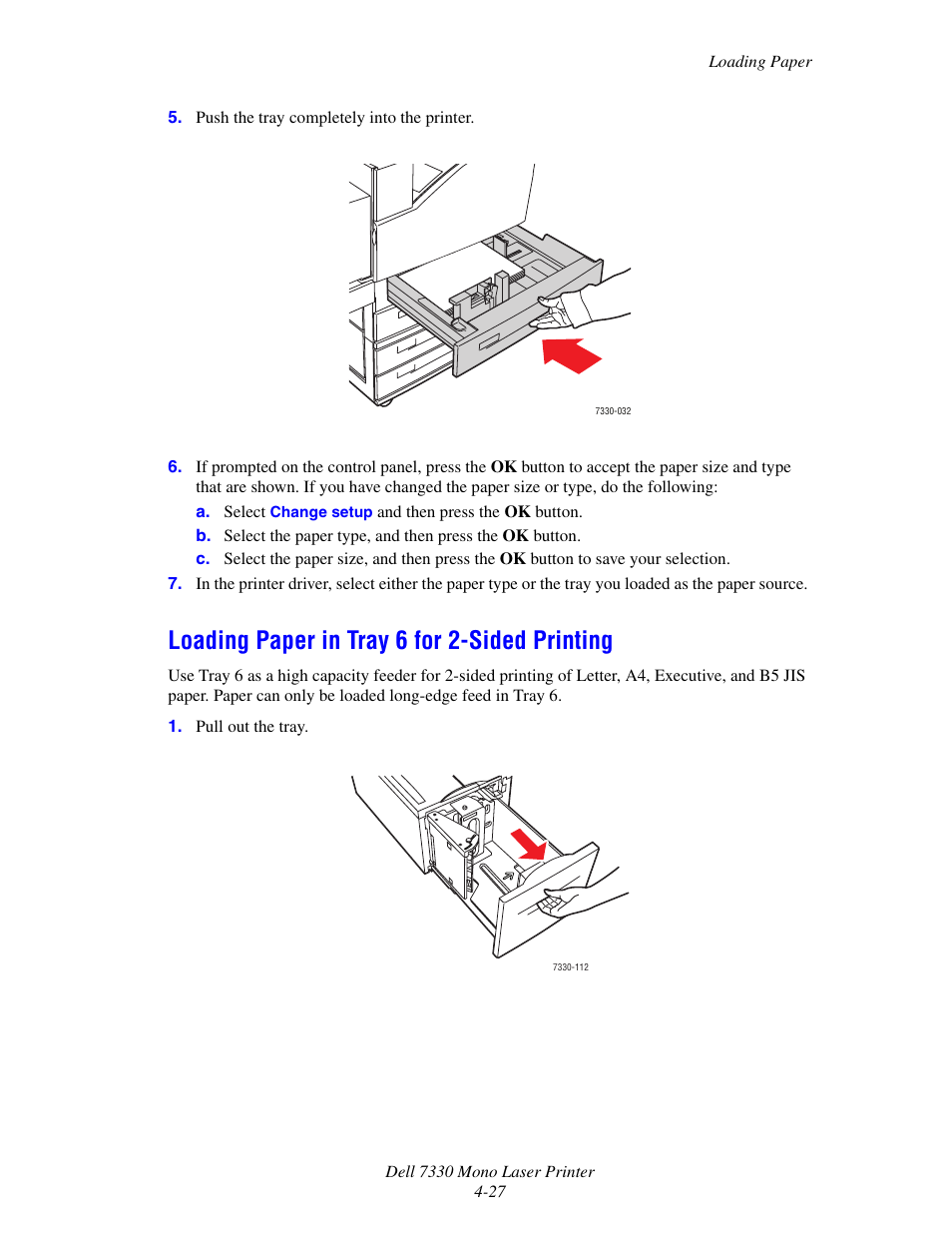 Loading paper in tray 6 for 2-sided printing, Loading paper in tray 6 for 2-sided printing -27 | Dell 7330dn Mono Laser Printer User Manual | Page 86 / 229