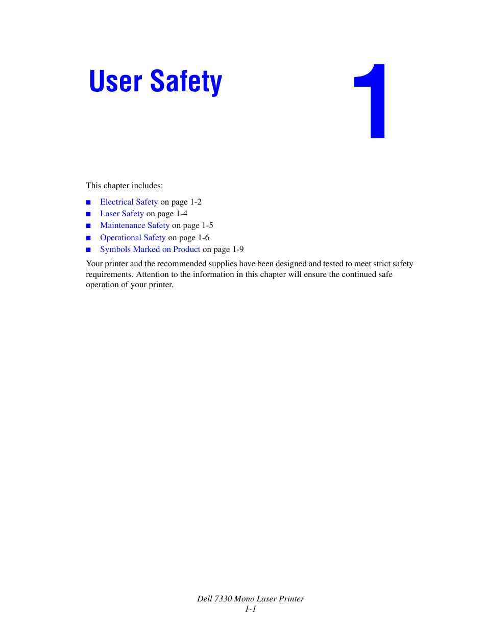 User safety | Dell 7330dn Mono Laser Printer User Manual | Page 9 / 229