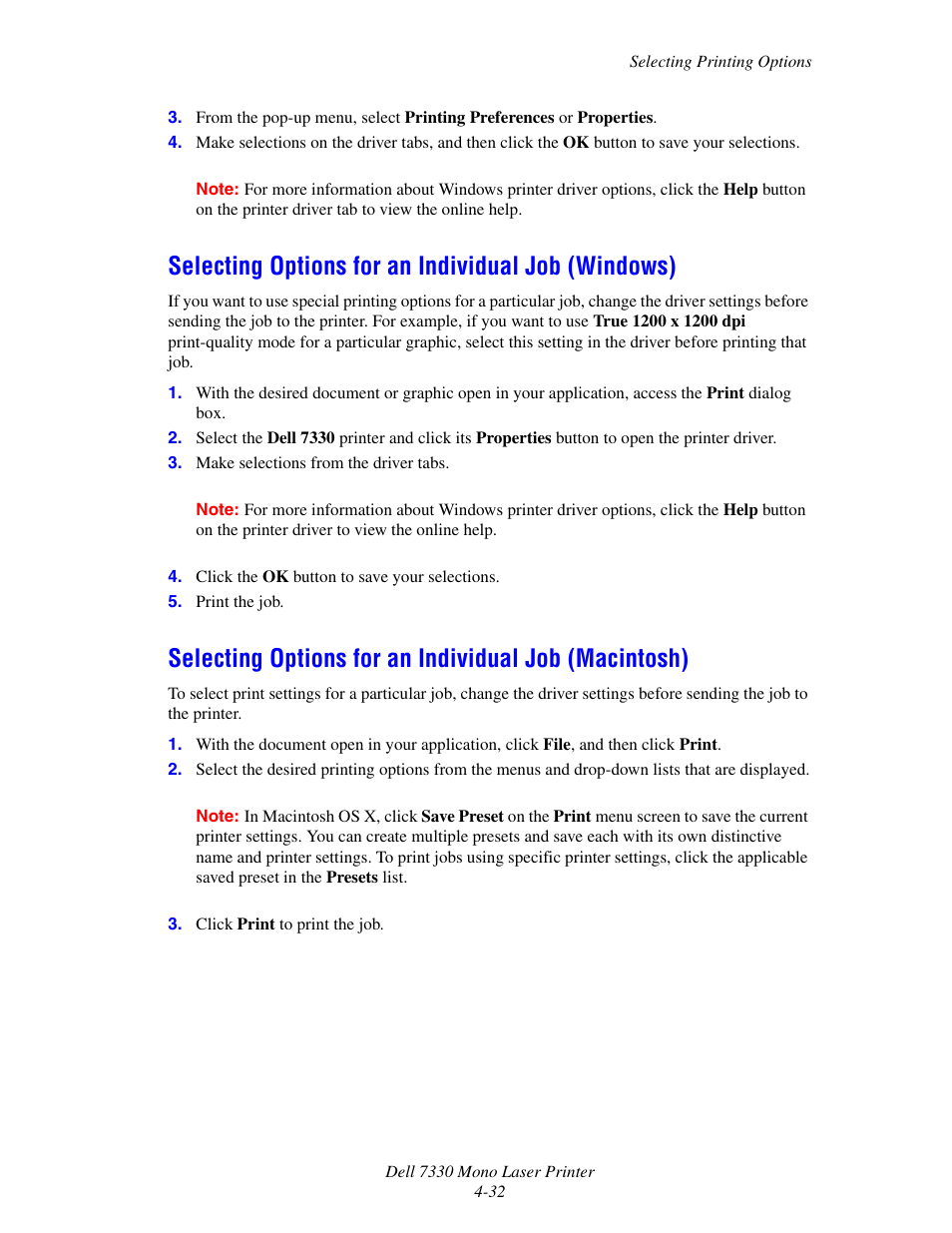 Selecting options for an individual job (windows) | Dell 7330dn Mono Laser Printer User Manual | Page 91 / 229
