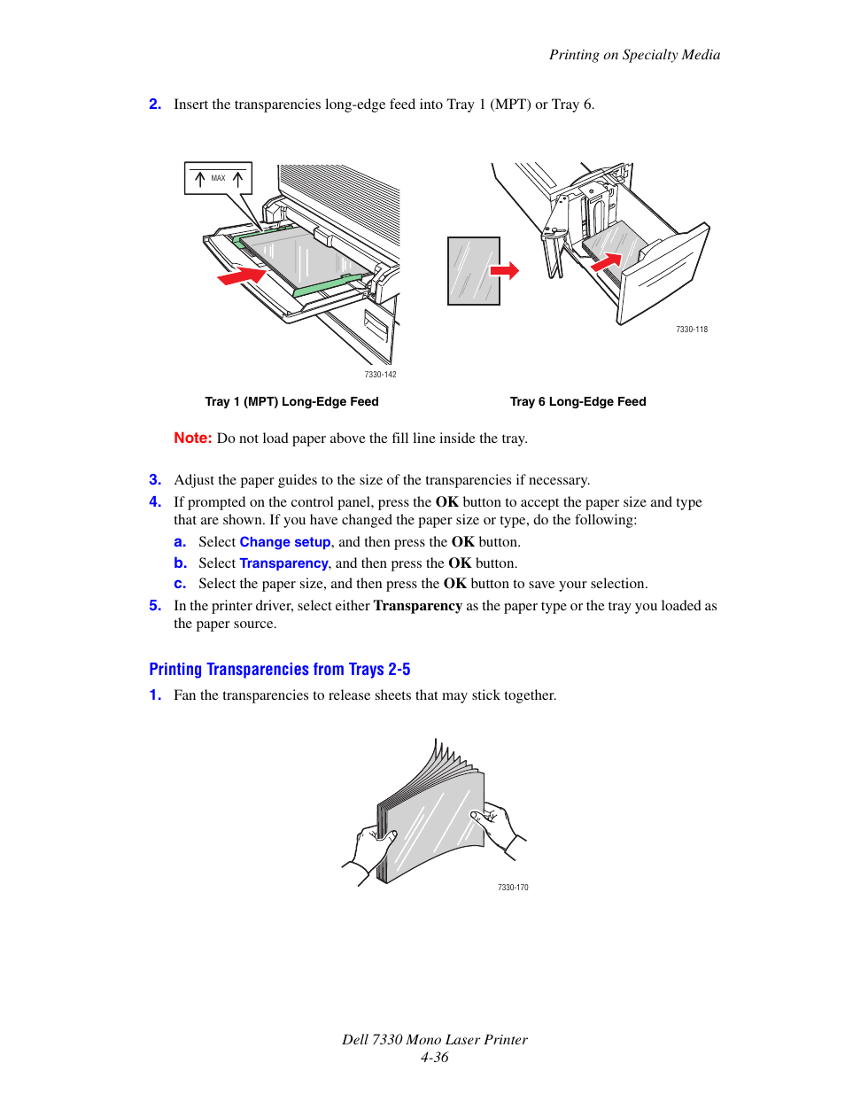 Printing transparencies from trays 2-5 | Dell 7330dn Mono Laser Printer User Manual | Page 95 / 229