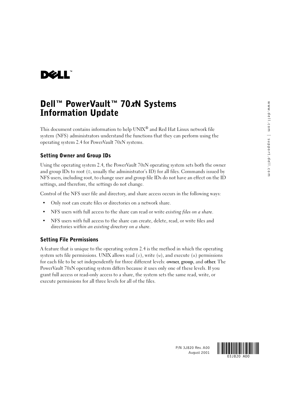 Dell PowerVault 701N (Deskside NAS Appliance) User Manual | 4 pages