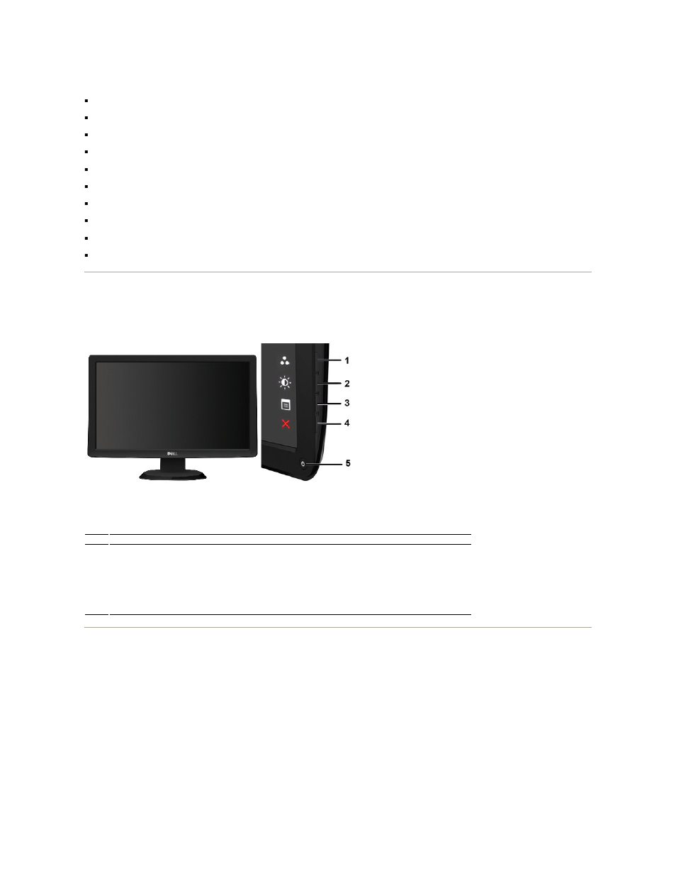 Identifying parts and controls, Identifying parts and features front view, Back view | Dell ST2410B Monitor User Manual | Page 3 / 33