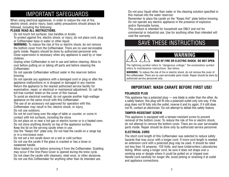 Save these instructions, Important safeguards, Warning | Black & Decker MGD320 User Manual | Page 2 / 4