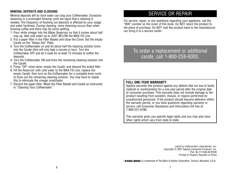 Service or repair | Black & Decker MGD320 User Manual | Page 4 / 4