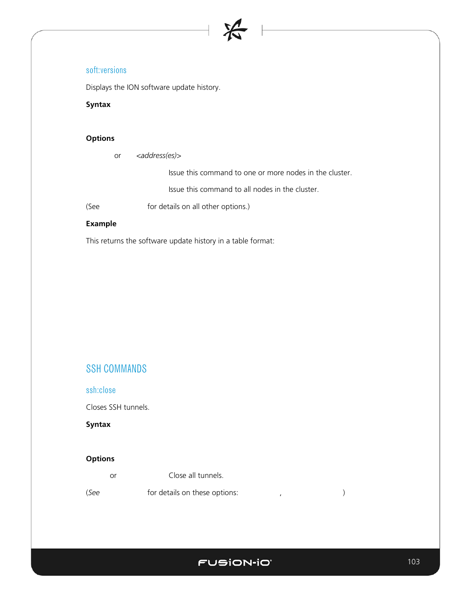 Soft:versions, Ssh commands, Ssh:close | Dell Acceleration Appliances for Databases User Manual | Page 103 / 156