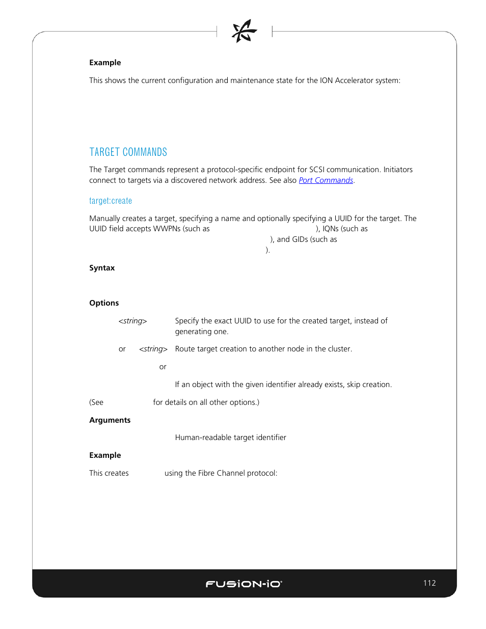 Target commands, Target:create | Dell Acceleration Appliances for Databases User Manual | Page 112 / 156