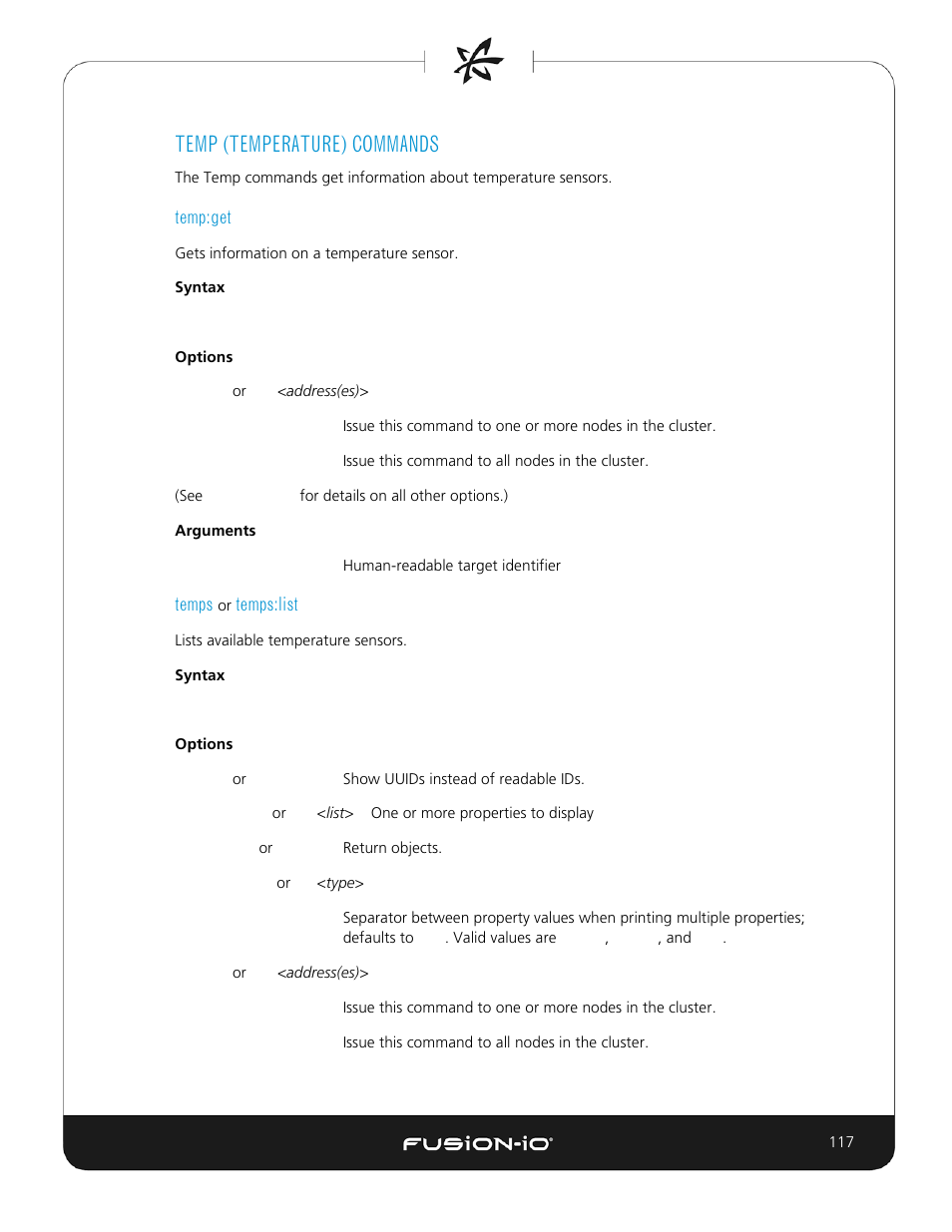 Temp (temperature) commands, Temp:get, Temps or temps:list | Dell Acceleration Appliances for Databases User Manual | Page 117 / 156