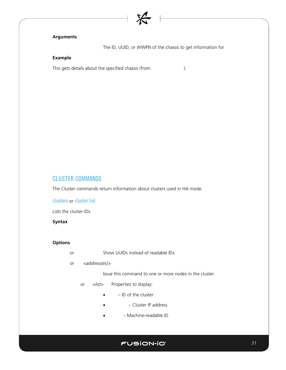 Cluster commands, Clusters or cluster:list | Dell Acceleration Appliances for Databases User Manual | Page 31 / 156