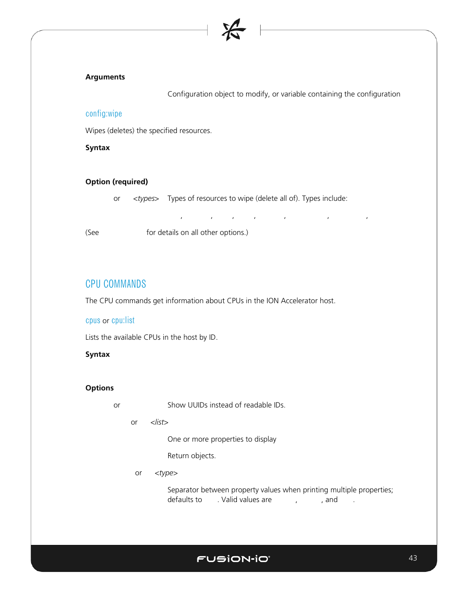 Config:wipe, Cpu commands, Cpus or cpu:list | Dell Acceleration Appliances for Databases User Manual | Page 43 / 156