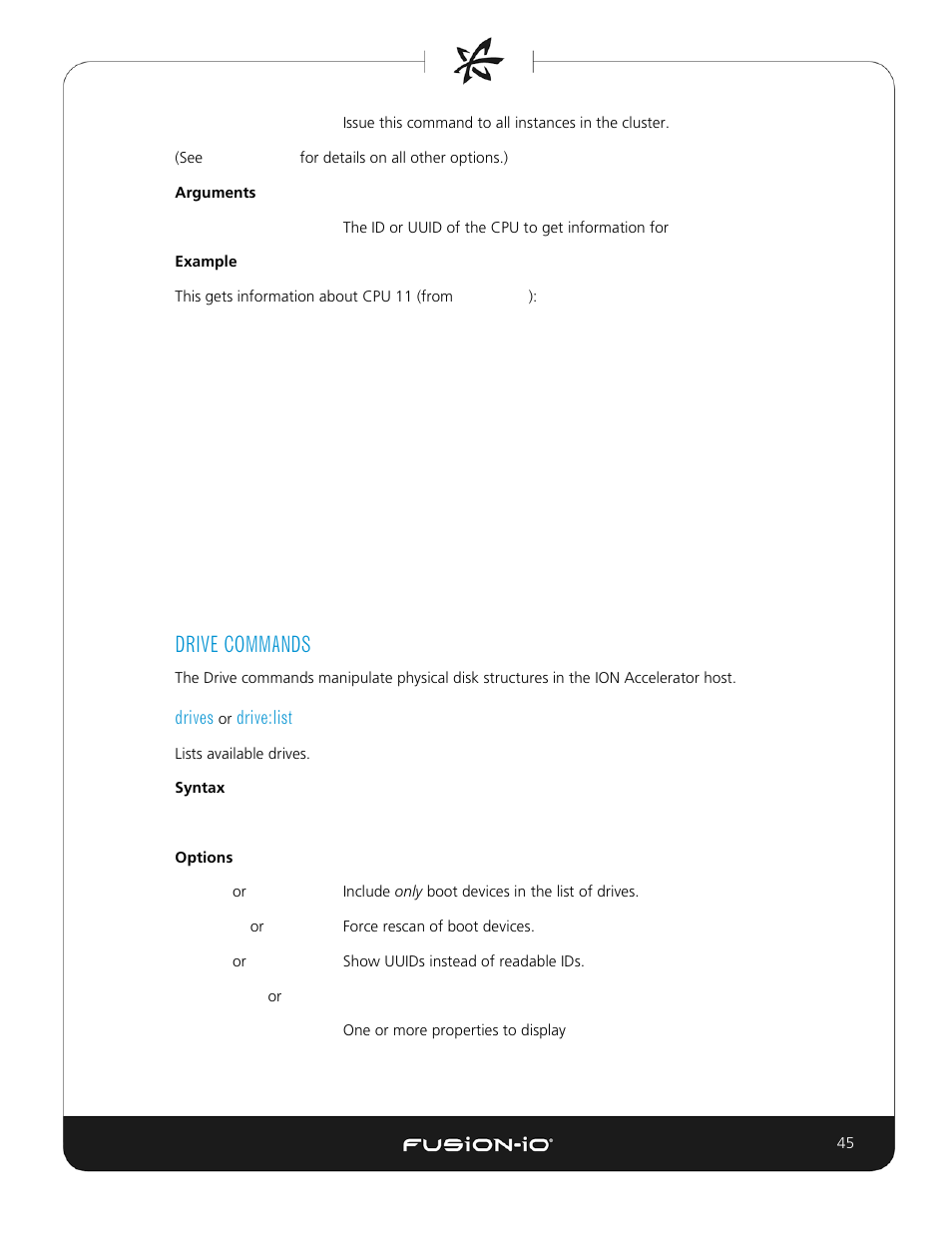 Drive commands, Drives or drive:list | Dell Acceleration Appliances for Databases User Manual | Page 45 / 156
