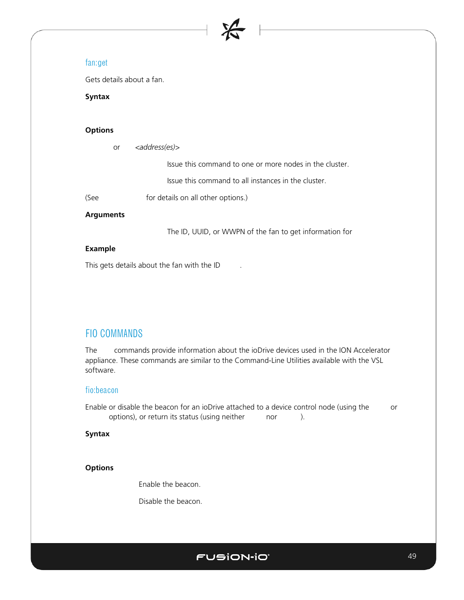 Fan:get, Fio commands, Fio:beacon | Dell Acceleration Appliances for Databases User Manual | Page 49 / 156