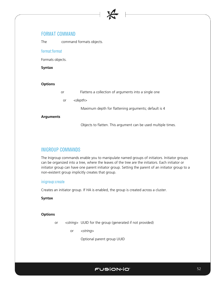 Format command, Format:format, Inigroup commands | Inigroup:create | Dell Acceleration Appliances for Databases User Manual | Page 52 / 156