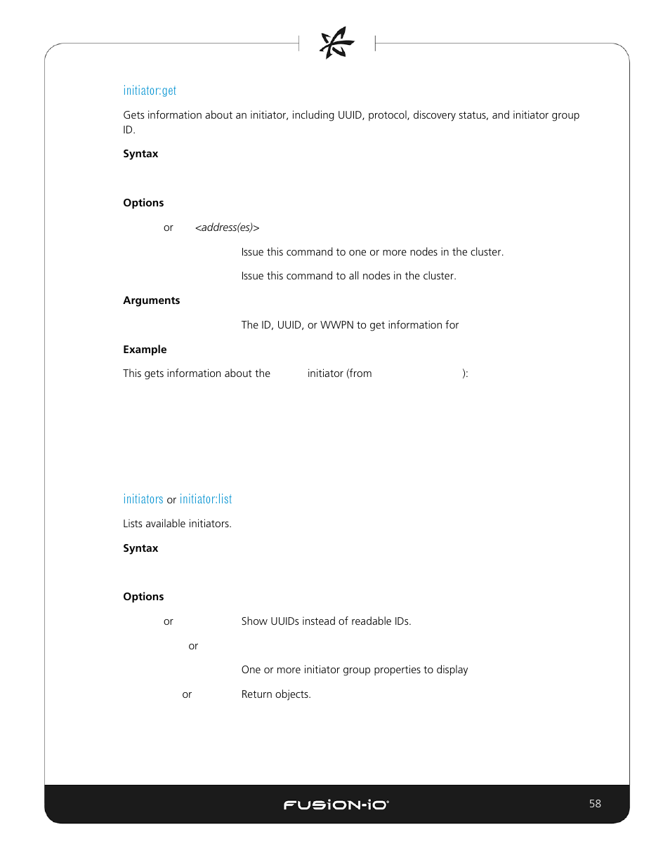 Initiator:get, Initiators or initiator:list | Dell Acceleration Appliances for Databases User Manual | Page 58 / 156