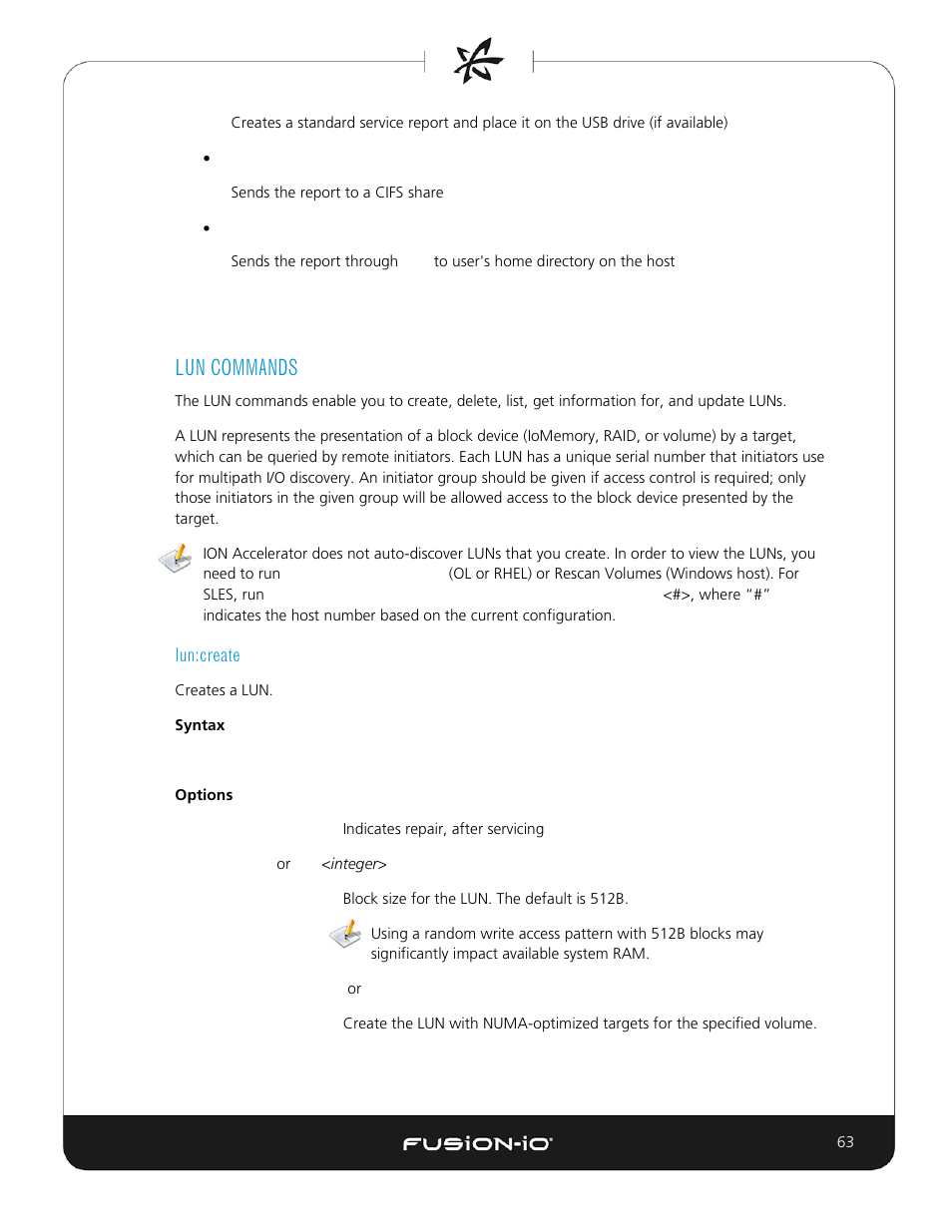 Lun commands, Lun:create | Dell Acceleration Appliances for Databases User Manual | Page 63 / 156