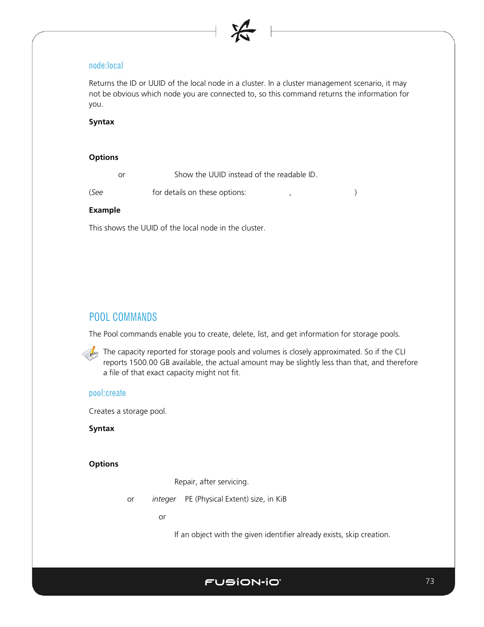 Node:local, Pool commands, Pool:create | Dell Acceleration Appliances for Databases User Manual | Page 73 / 156