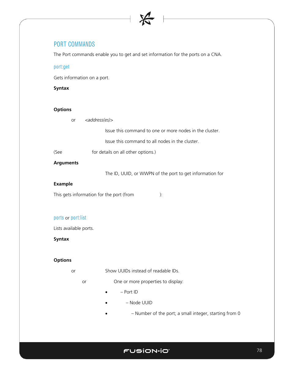 Port commands, Port:get, Ports or port:list | Dell Acceleration Appliances for Databases User Manual | Page 78 / 156