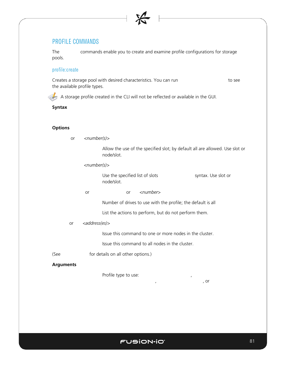 Profile commands, Profile:create | Dell Acceleration Appliances for Databases User Manual | Page 81 / 156