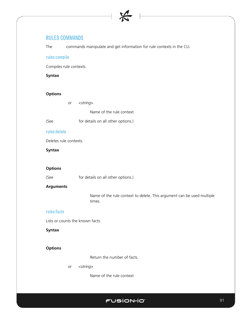 Rules commands, Rules:compile, Rules:delete | Rules:facts | Dell Acceleration Appliances for Databases User Manual | Page 91 / 156