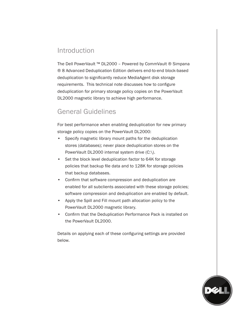 Introduction, General guidelines | Dell PowerVault DL2000 User Manual | Page 2 / 6