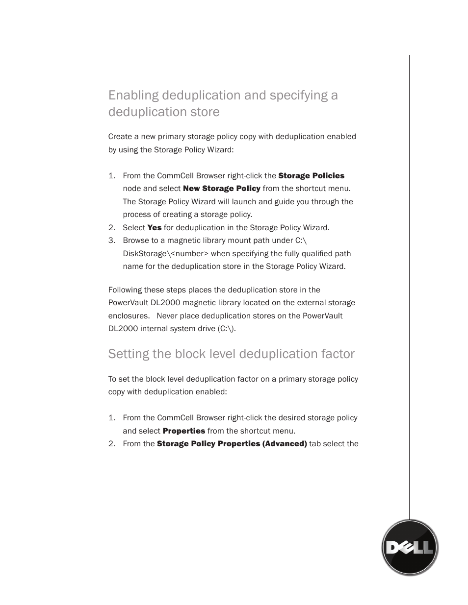 Setting the block level deduplication factor | Dell PowerVault DL2000 User Manual | Page 3 / 6