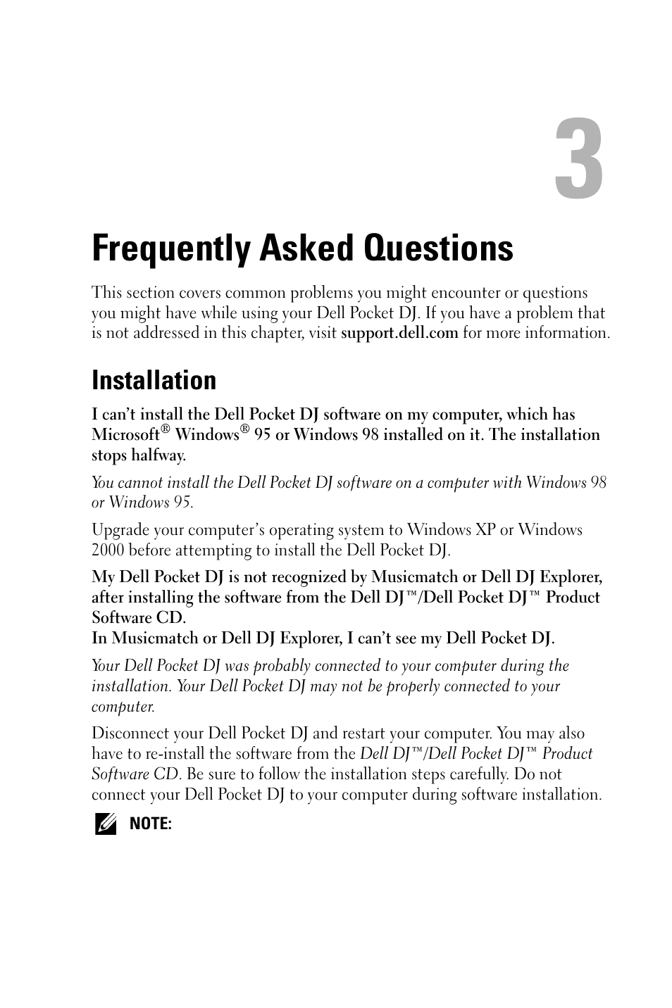 Frequently asked questions, Installation | Dell Pocket DJ User Manual | Page 37 / 51