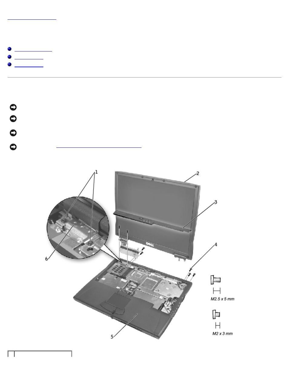Display assembly, display latch, and hinge covers, Display assembly | Dell LATITUDE C510 User Manual | Page 20 / 55