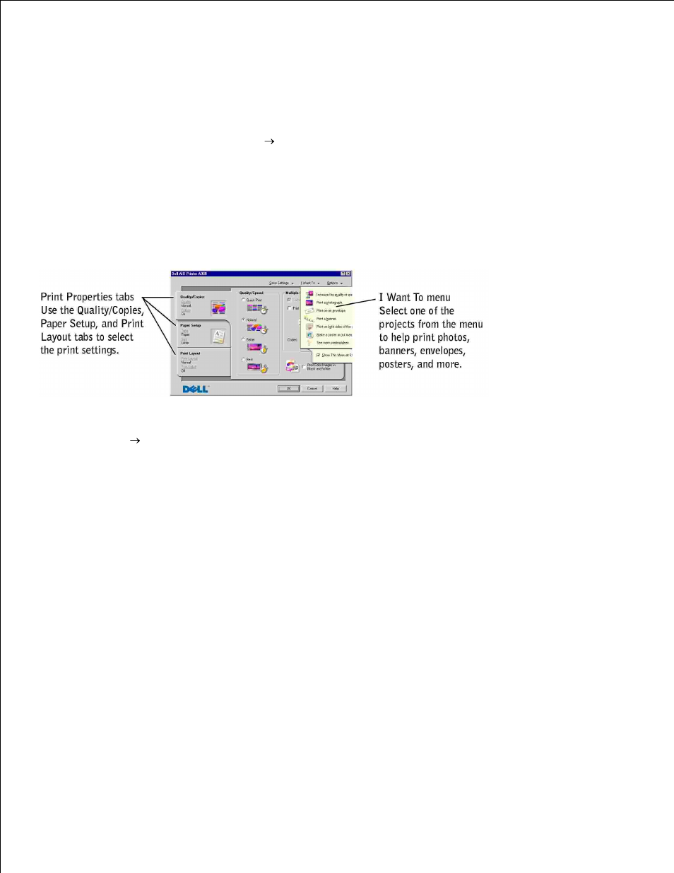 Access print properties, The i want to menu, Print properties tabs | Dell A960 All In One Personal Printer User Manual | Page 53 / 95