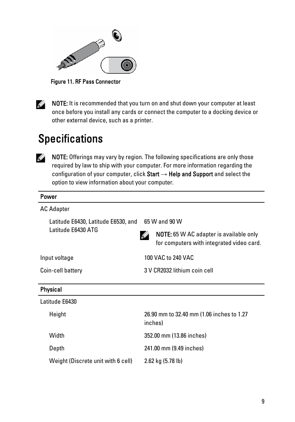 Specifications | Dell Latitude E6430 ATG (Mid 2012) User Manual | Page 9 / 11