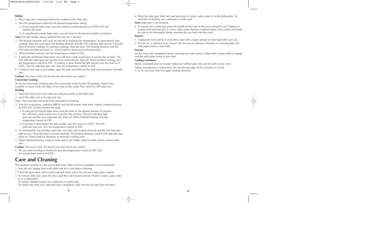 Care and cleaning | Black & Decker CTO6200 Series User Manual | Page 4 / 13