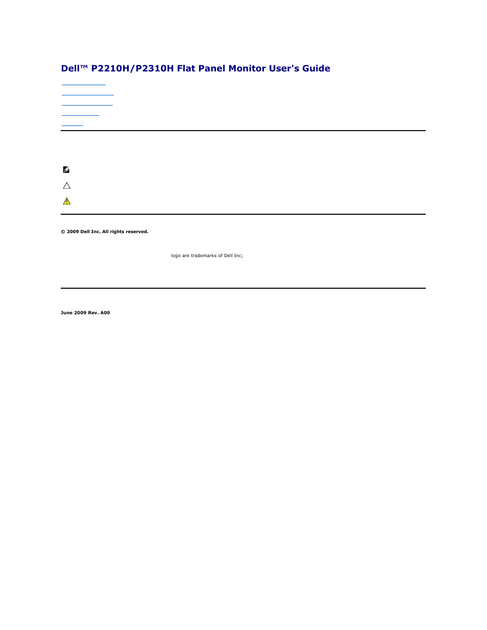 Dell P2210H Monitor User Manual | 38 pages