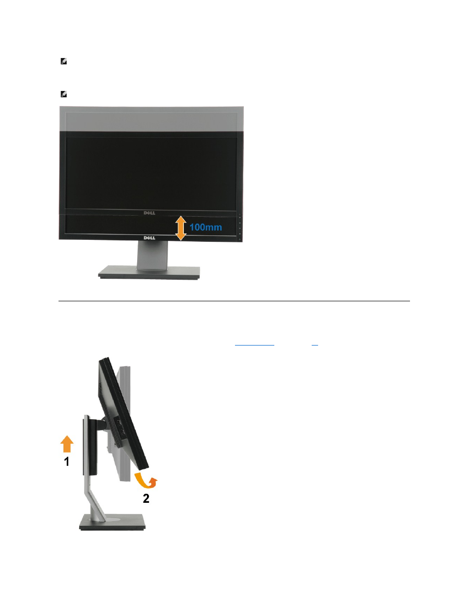 Rotating the monitor, Vertical extension | Dell P2210H Monitor User Manual | Page 26 / 38