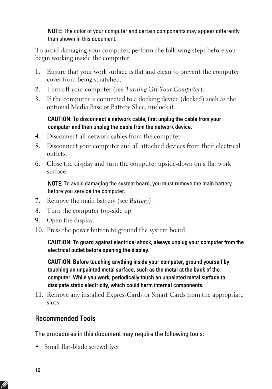 Recommended tools | Dell Latitude E6220 (Mid 2011) User Manual | Page 10 / 114
