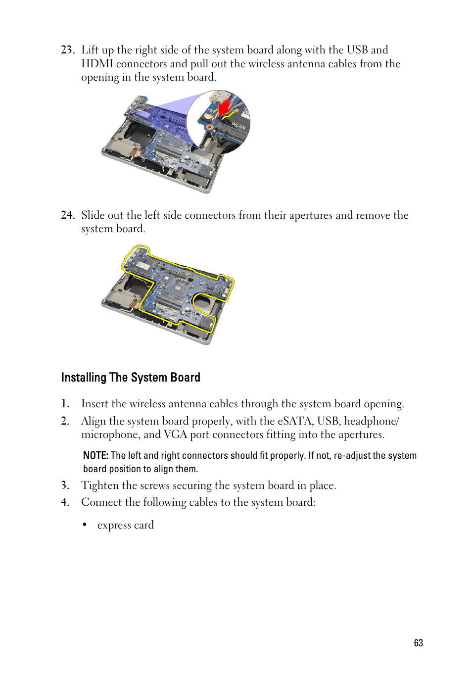 Installing the system board | Dell Latitude E6220 (Mid 2011) User Manual | Page 63 / 114