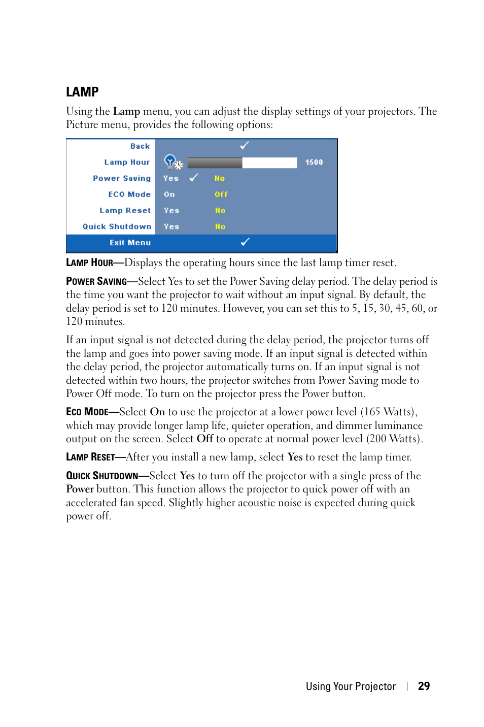 Lamp | Dell 1209S Projector User Manual | Page 29 / 49