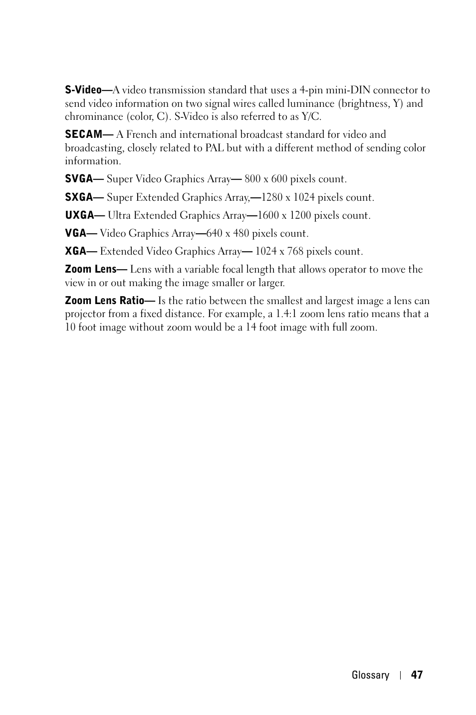 Dell 1209S Projector User Manual | Page 47 / 49