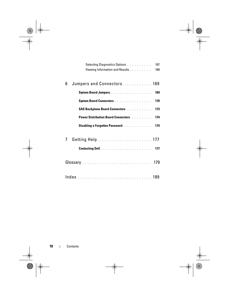 6jumpers and connectors, 7getting help, Glossary | 179 index | Dell PowerEdge T310 User Manual | Page 10 / 194