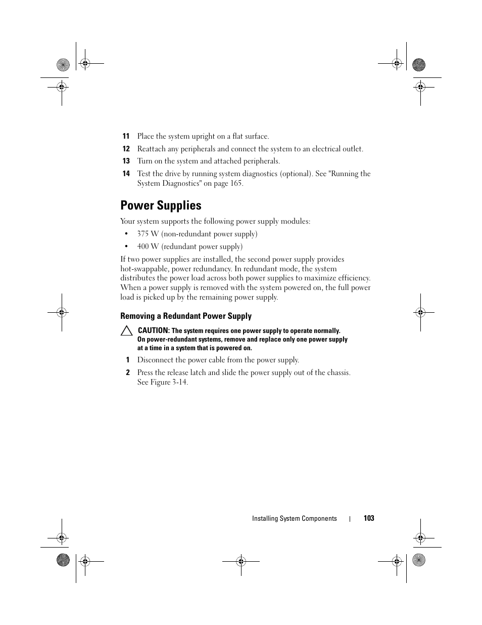 Power supplies, Removing a redundant power supply | Dell PowerEdge T310 User Manual | Page 103 / 194